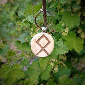 БРЕЛОК ДЕРЕВ'ЯНИЙ РУНА ОДАЛ  РУЧНА РОБОТА (ROUND ODAL RUNE WOODEN KEYCHAIN0)